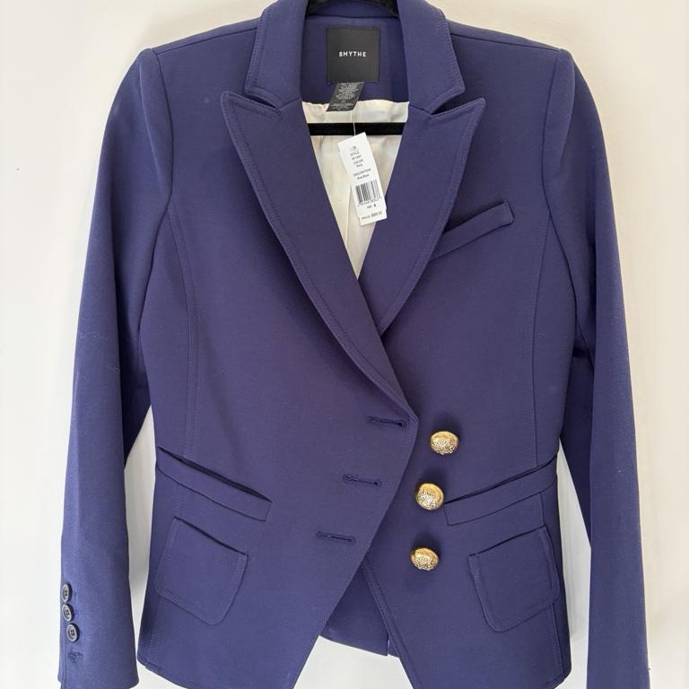 Smythe Deep Navy Structured Blazer With Gold Buttons